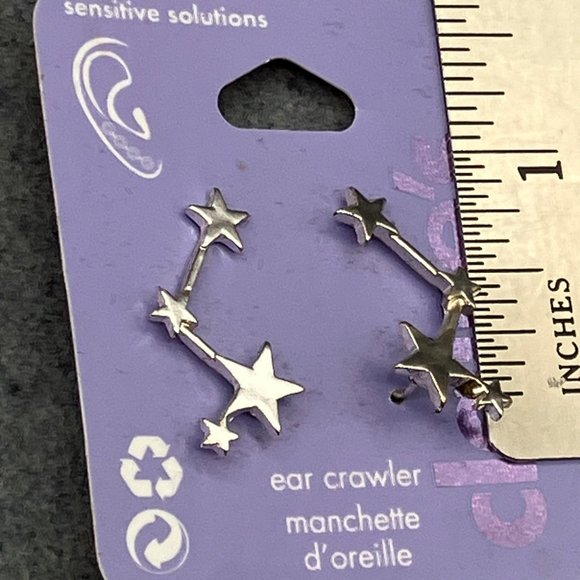 Claires Ear Crawler Earrings New As Is Silver Star Sensitive Solutions Zig Zag - Picture 7 of 7